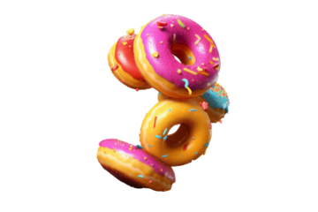 Minimal motion, colorful donuts with light frosting and sprinkles. generative ai