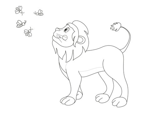 Kids Coloring Book for Children. Cartoon Animal lion. Vector illustration. Monochrome animal illustration for design zoo.