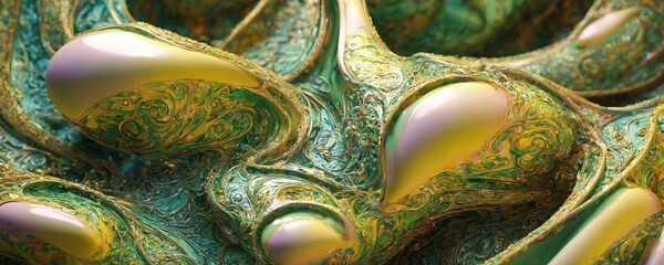 a close up of a green and gold sculpture