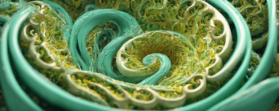 a close up of a green and white swirl