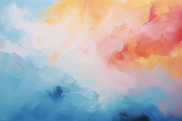 Fototapeta premium Abstract watercolor background with clouds, blue, pink and peach fuzz design
