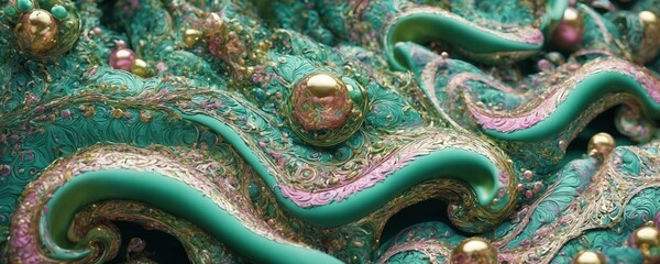 a close up of a green and gold pattern