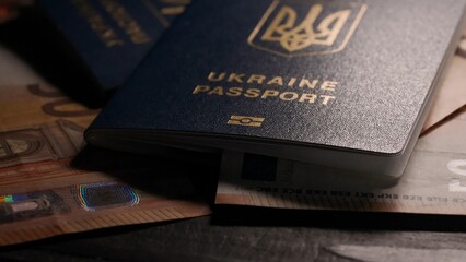 Passport and migration creative advertising concept. Close up of a human identity document and...