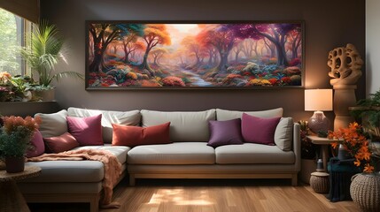 interior of the living room with a sofa. 3D illustration