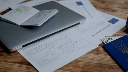 Passport and migration creative advertising concept. Close up of an identity document. A Ukrainian...
