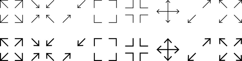 Full screen and exit full screen icons. Arrow mark icons. PNG © Mariia