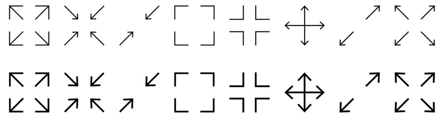 Fototapeta premium Full screen and exit full screen icons. Arrow mark icons. EPS10