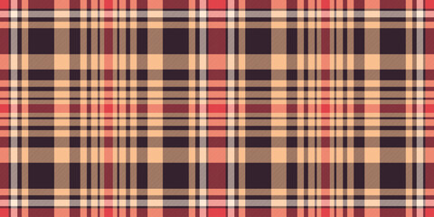 Sewing seamless fabric vector, bold tartan pattern texture. Customizable check background plaid textile in dark and orange colors.