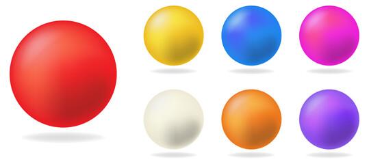 Set of color 3d balls. Collection of glossy spheres and balls. Vector illustration isolated on white background