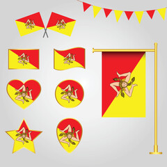Collection of Italy state Sicily flag designs emblems and icons in different shapes	
