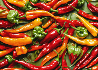 A sheet illustrated with contemporary red and hot fiery chilis - obrazy, fototapety, plakaty
