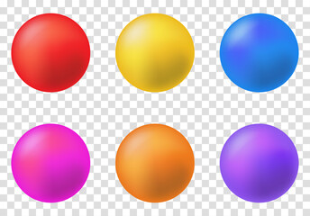 Set of 3d sphere or balls. Vector illustration isolated on transparent background