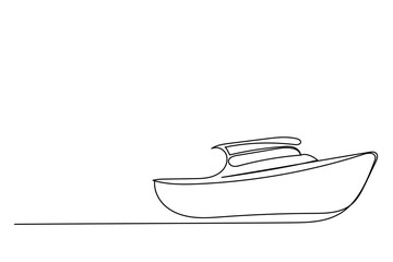 Doodle One Line Boat Art Illustration. Silhouette Outline Boat Yacht Symbol Contour Hand Drawn Curve Line Decoration	
