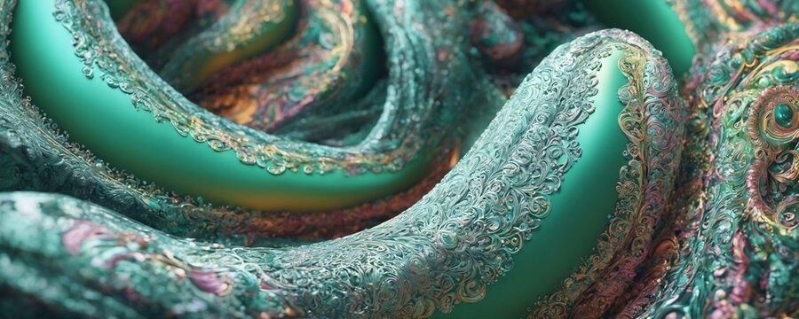 a close up of a scarf with a green and gold pattern