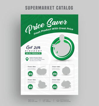 Editable product sale supermarket flyer or catalogue design, Price menu, Super shop grocery sale poster, a4 Sale discount promo ad leaflet design template