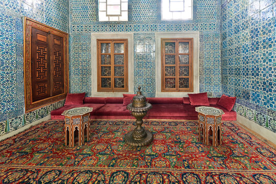 Istanbul, Turkey. December 17 2023. New Mosque Hunkar Kasri. European Union Prize for Cultural Heritage. 17th century H&uuml;nk&acirc;r Pavilion with rare examples of mother-of-pearl, bronze plaster and ornament