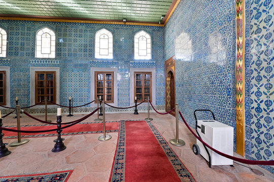 Istanbul, Turkey. December 17 2023. New Mosque Hunkar Kasri. European Union Prize for Cultural Heritage. 17th century H&uuml;nk&acirc;r Pavilion with rare examples of mother-of-pearl, bronze plaster and ornament