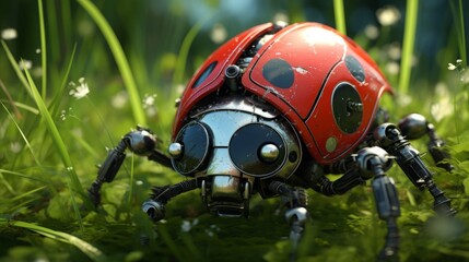 cyborg ladybug in the grass.
