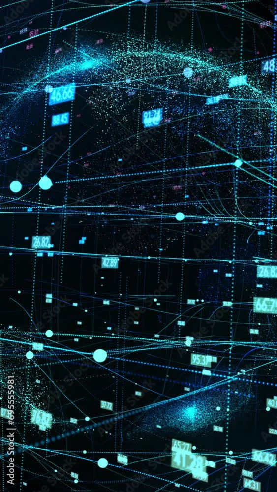 Wall mural spinning earth with digital data grid. vertical design in 9:16 ratio for smartphone and social media