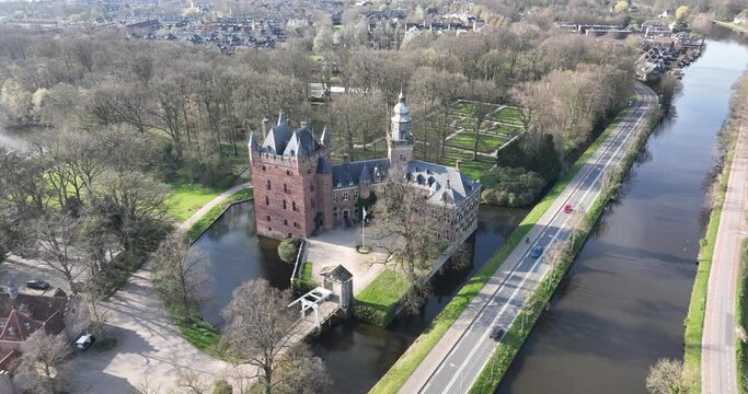 Aerial view on the castle Nijenrode in Breukelen.