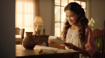 A mother teaching her daughter about notable women in their family history.