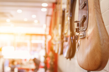 Guitars that were kept in the music practice room It is a guitar that is provided for musicians to...