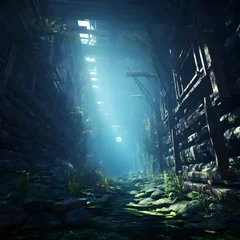 Fototapete Schiffswrack 3d rendering of an abandoned building in the jungle. High quality photo