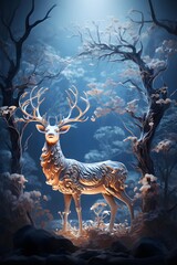 Digital painting of a deer in the forest. 3d illustration.