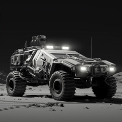 military jeep graphic drawing. large car of the future. Generative AI