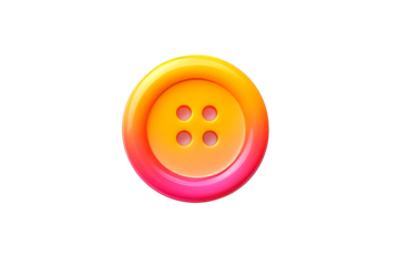 Bright clothing button with a yellow to orange gradient, isolated on white background, ideal for fashion and sewing projects.

