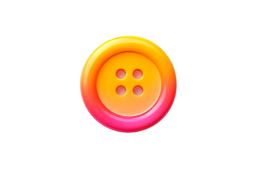 Bright clothing button with a yellow to orange gradient, isolated on white background, ideal for fashion and sewing projects.

