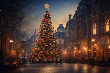 Fototapeta na wymiar Christmas tree in the city center.