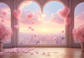 pink heart in the clouds generated by AI technology