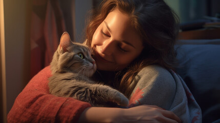 A patient hugging their pet after returning home from treatment.