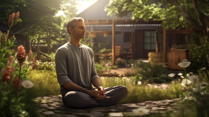 A patient meditating in a peaceful garden during treatment.