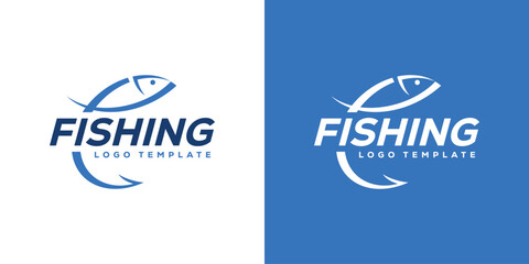 Simple Fishing Logo. Hook Eye Fish Hunter Logo Design Template. - obrazy, fototapety, plakaty