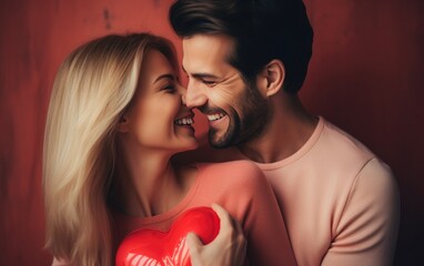A happy couple celebrating St Valentine's day - obrazy, fototapety, plakaty