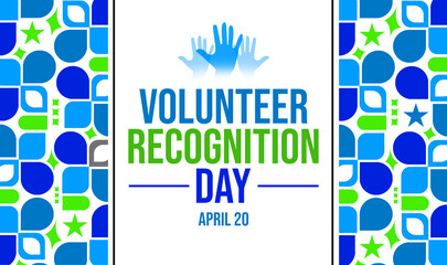 Volunteer recognition day is celebrated around the world on 20th of April every year, colorful shapes with text in the center