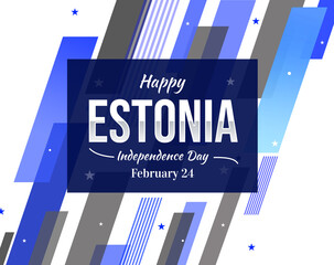Obraz premium Happy Estonia Independence Day wallpaper with colorful shapes and typography in the box. Independence Day of Estonia, background design