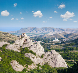 Summer misty mountain view (Crimea, Ukraine)
