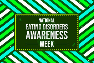 National Eating Disorder Awareness Week background in minimalist green shapes with white typography and ribbon