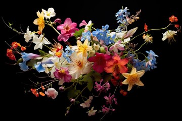 Colorful bright flowers on black background