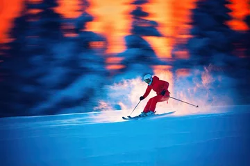 Foto op Canvas skieur qui descend une piste de ski à grande vitesse © Sébastien Jouve