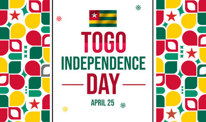 Togo Independence Day colorful backgronud design with shapes and typography along waving flag.