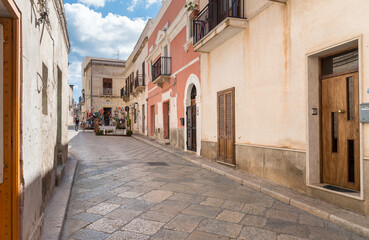 Favignana, Trapani, Italy - September 22, 2016: Urban street with typical mediterranean houses on the island Favignana in Sicily.