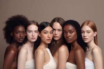 Portrait of diverse women different races, skin tones. Women’s History Month
