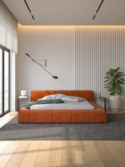 Modern conceptual interior bedroom 3d illustration - 695563586