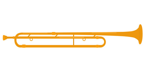 Brass wind musical instrument Fanfare. Orchestral musical wind instrument for special events. Classical music. Flat drawing style. Isolated on a white background. - obrazy, fototapety, plakaty