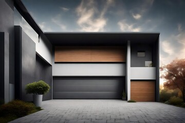 A modern home with a garage and a garage door