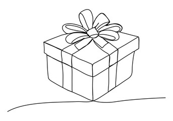 Gift box one line drawing vector illustration.